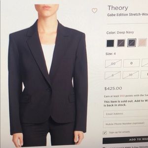 THEORY BLAZER NAVY SZ 4